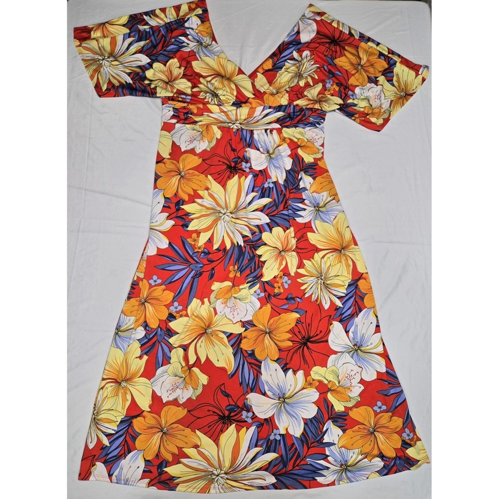 Stella & Julie Womens Dress Size 16W Floral Colorful Lightweight VNeck Maxi **